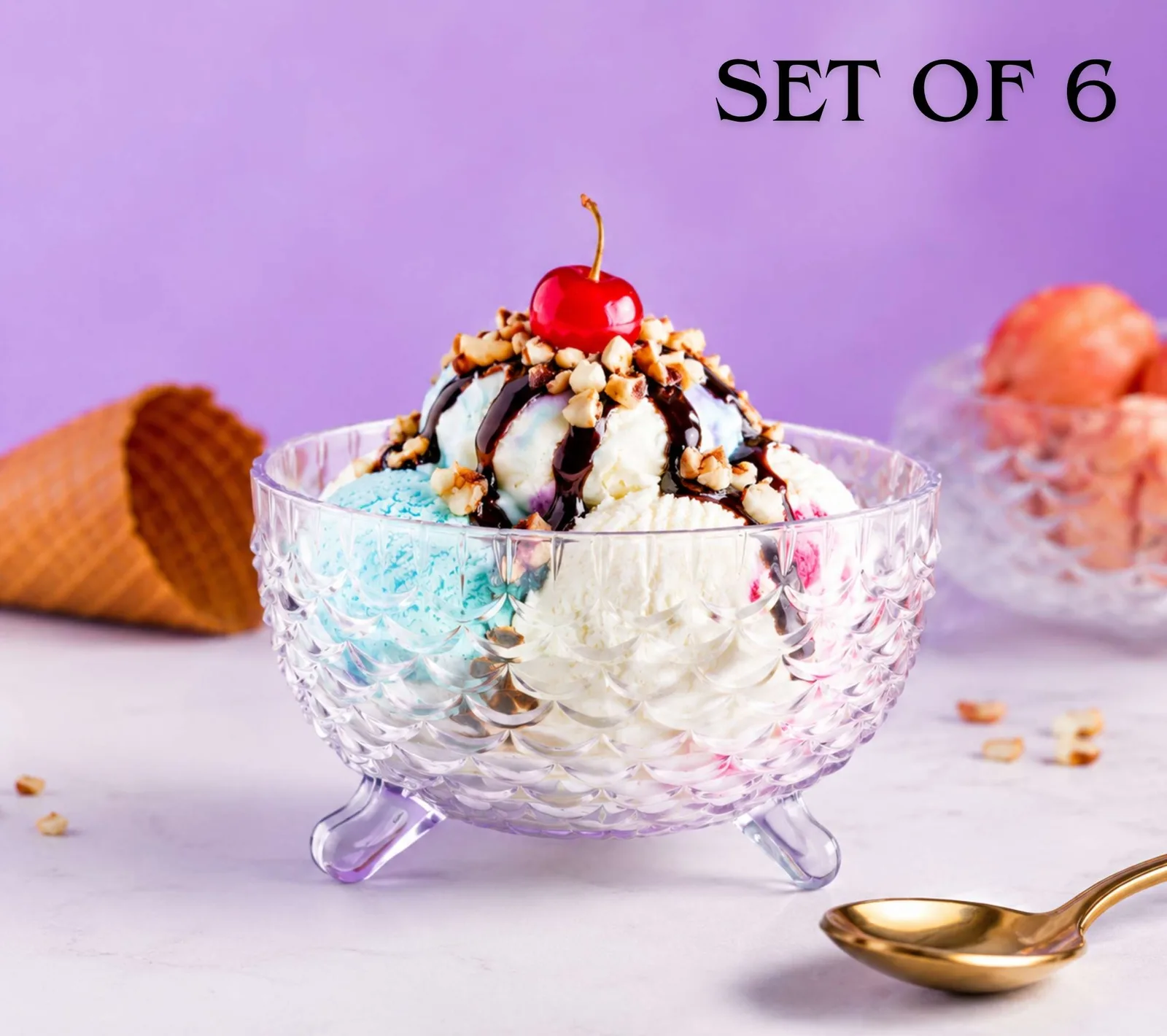 Crystal-Style Ice Cream Bowl – Perfect for Desserts & Fruits (Set of 6)