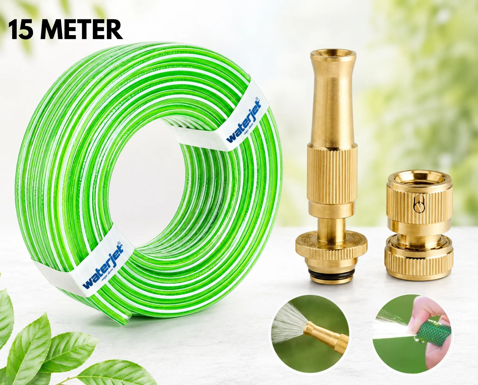 Premium 15 Meter 1/2" Garden Hose Pipe + Brass Spray Nozzle – Flexible, Leak-Proof & Durable
