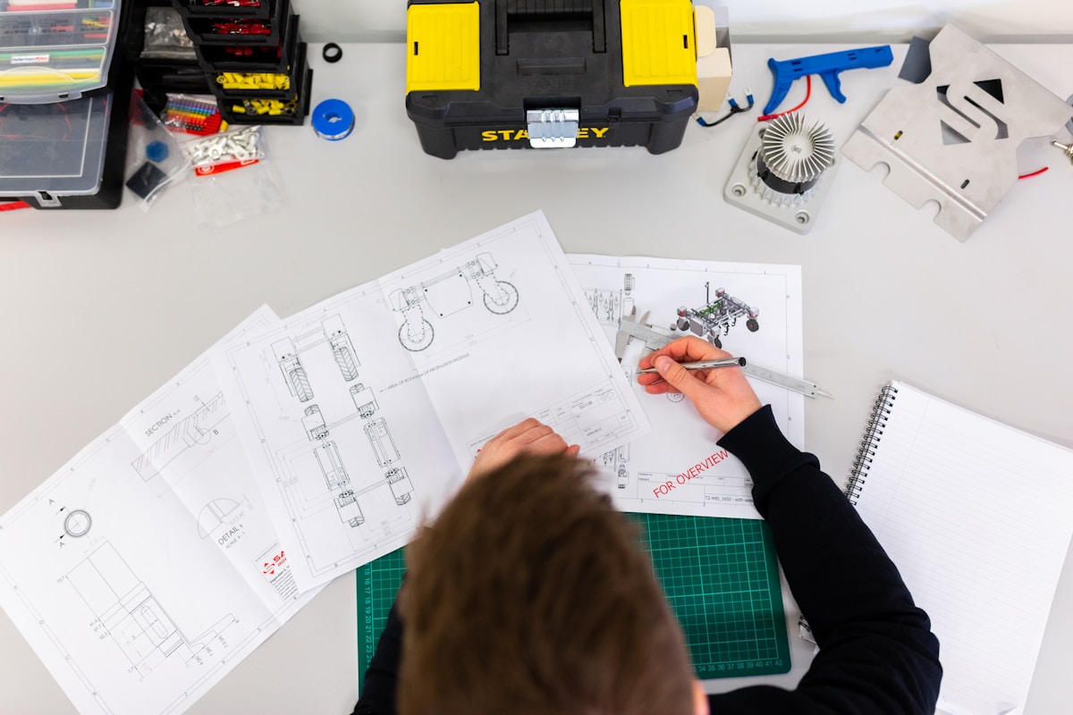 Industrial parts inspected on a work surface